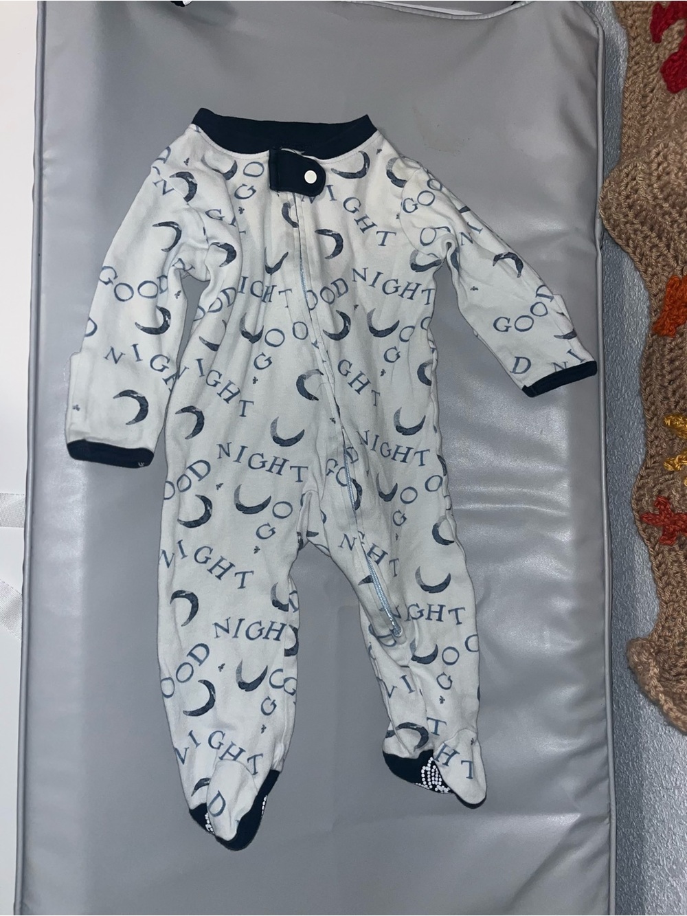 Baby Footed One-Piece Sleepwear in White with Navy Moon Print
